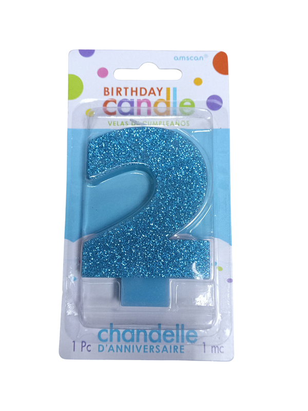 VELA NUMERO 2 AZUL BRILLO
