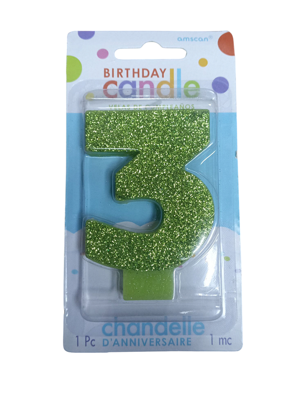 VELA NUMERO 3 VERDE BRILLO