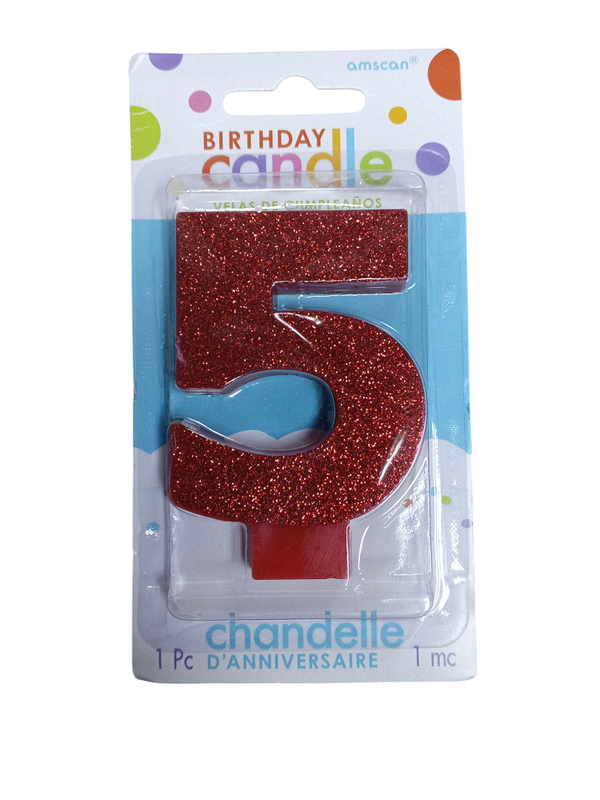 VELA NUMERO 5 ROJO BRILLO