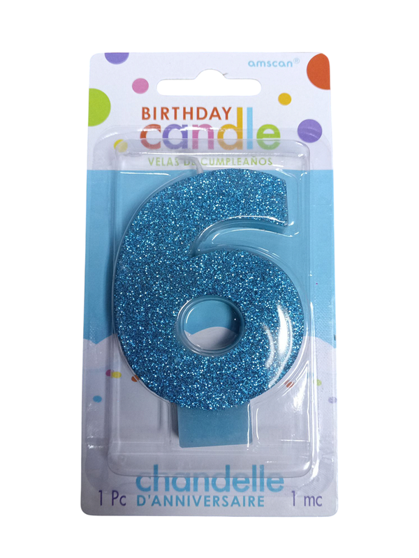 VELA NUMERO 6 AZUL BRILLO