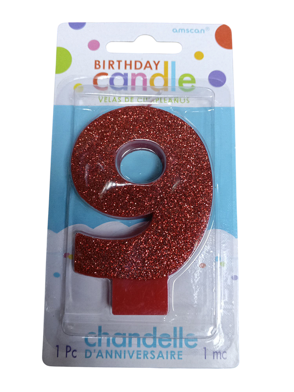 VELA NUMERO 9 ROJO BRILLO