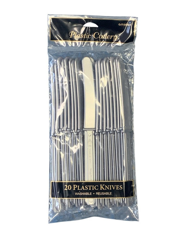 CUCHILLO PLASTICO PLATEADO 20 PZ