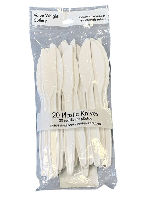 CUCHILLO PLASTICO BLANCO 20 PZ