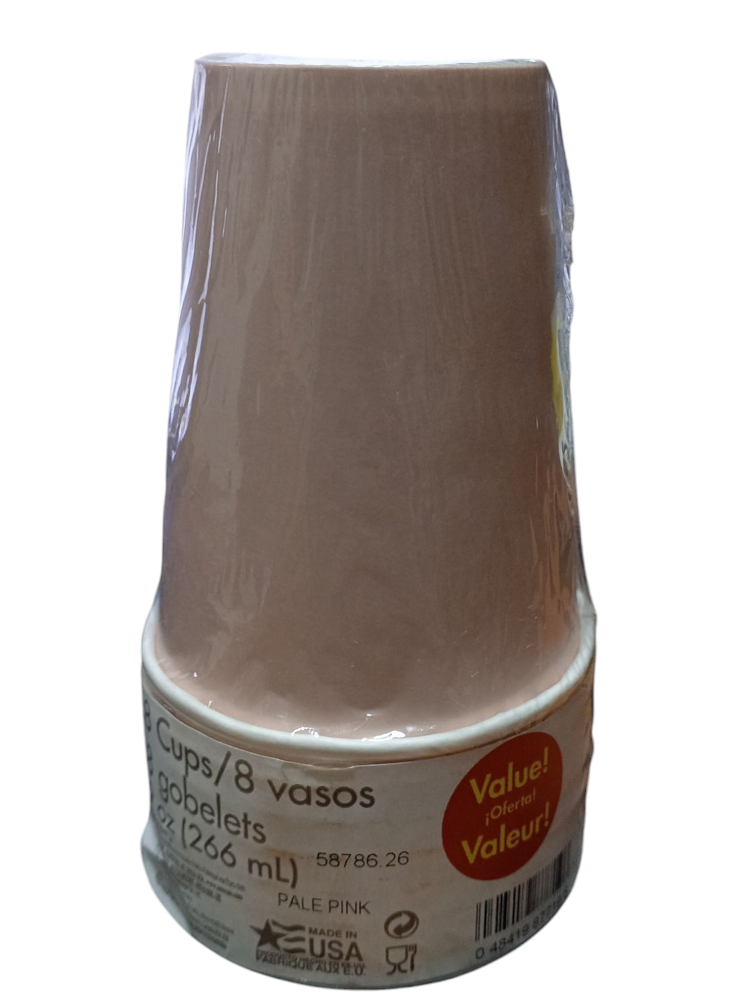 VASOS DE CARTON ROSA 8 PZ 266ML