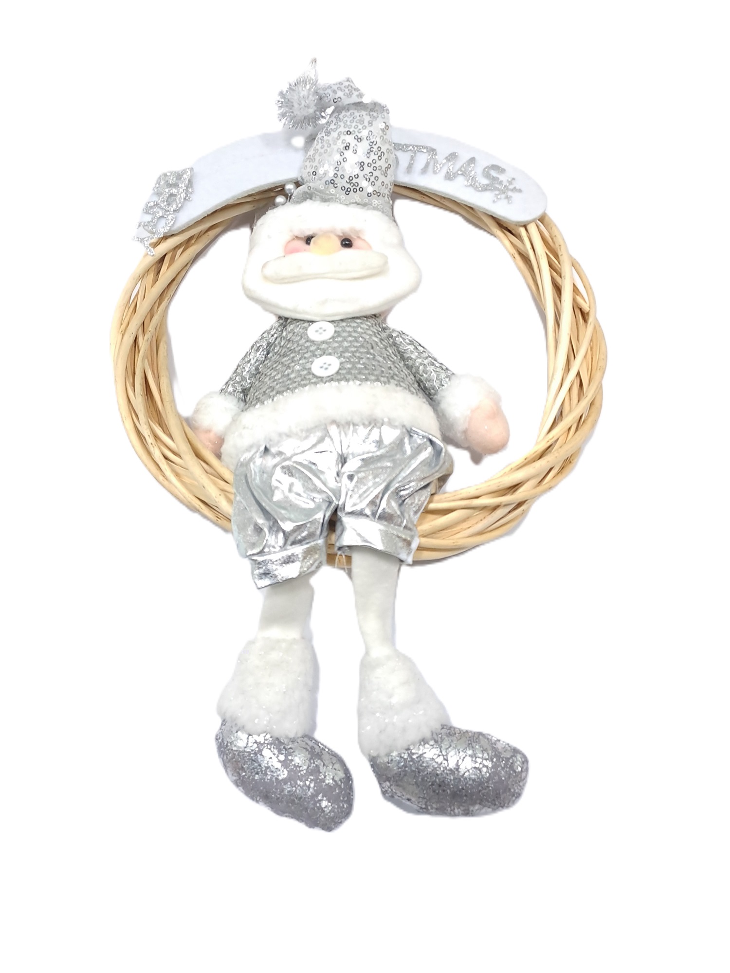 CORONA DE NAVIDAD SANTA PLATEADO