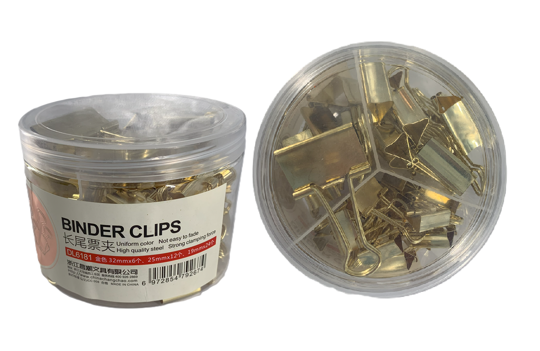 GANCHO DBL CLIPS 32MM/6UND 25MM/12UND 19MM/24UND DORADO METALIZADO DL