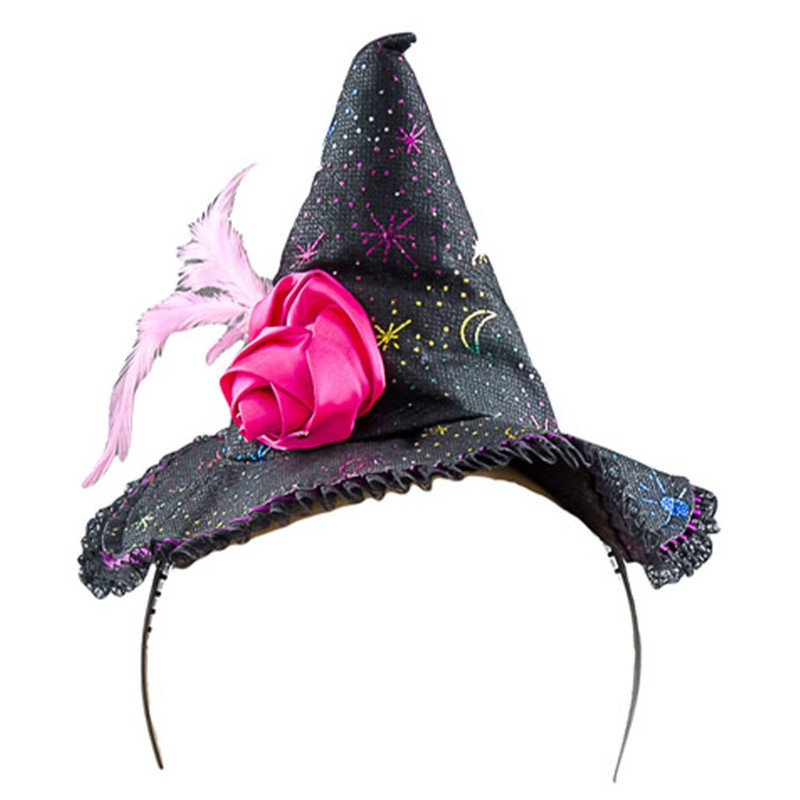 CINTILLO SOMBRERO BRUJA CON FLOR NEGRO