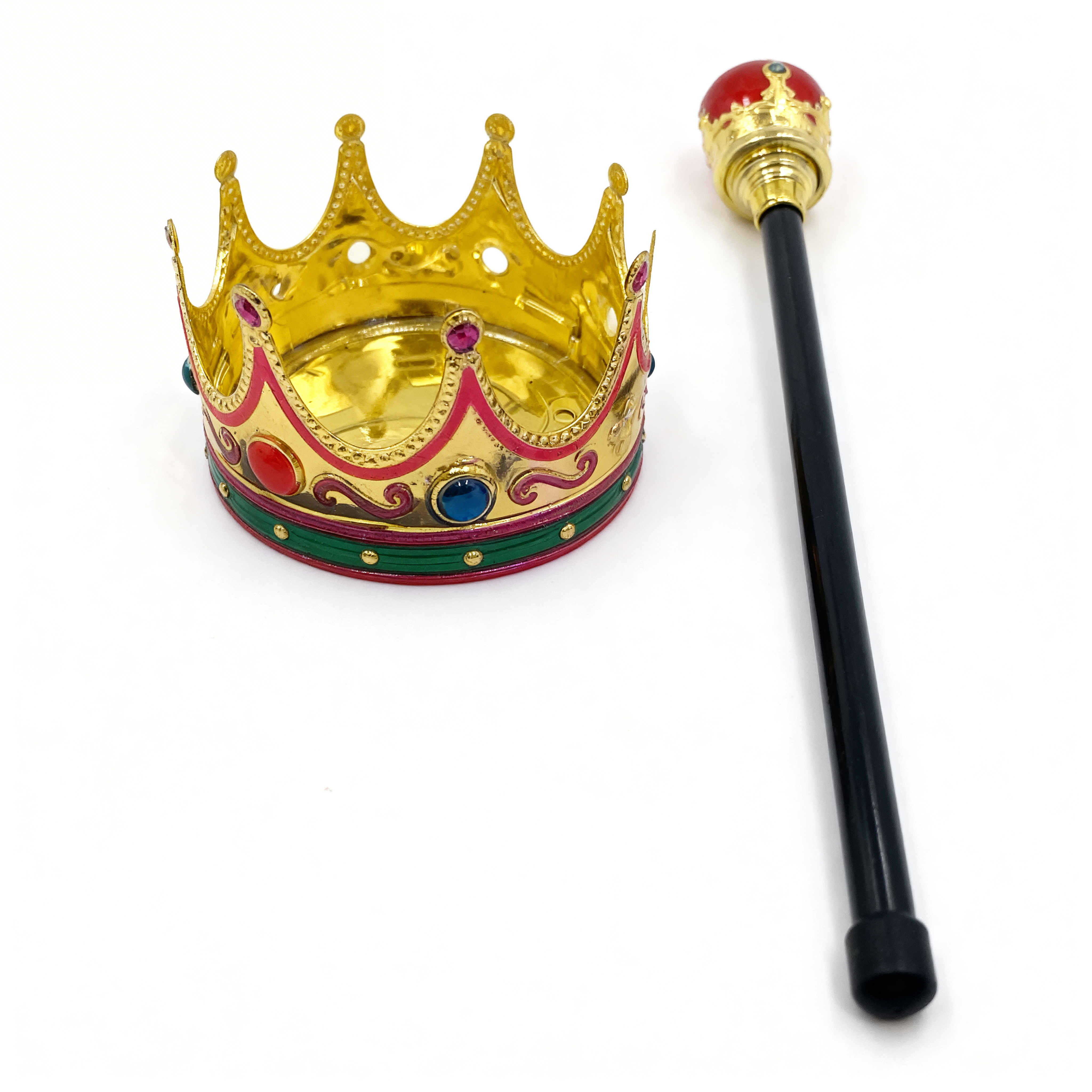 SET CORONA Y CETRO DORADO/ROJO/VERDE