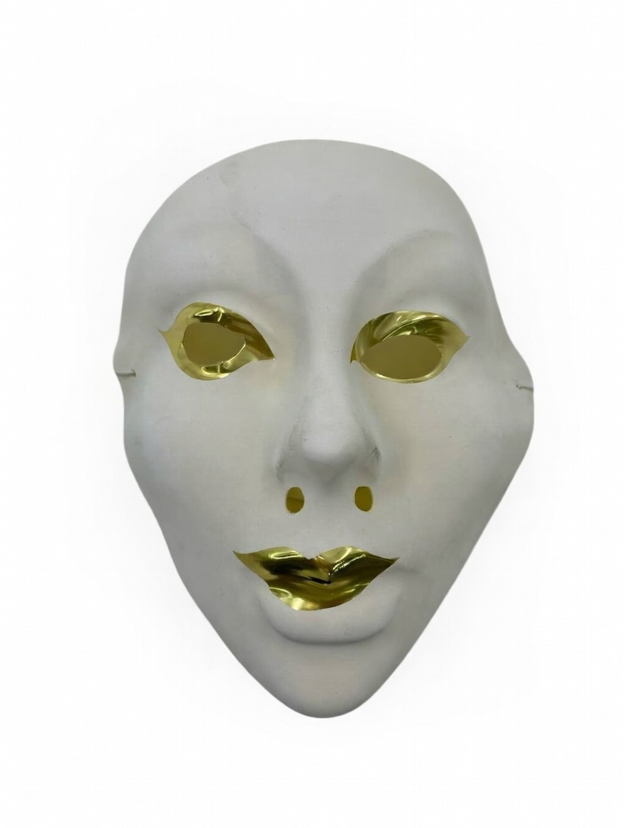 MASCARA PLASTICA BLANCA CON DORADO