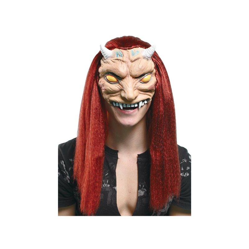 MASCARA LATEX CABELLO Y CUERNOS ROJO