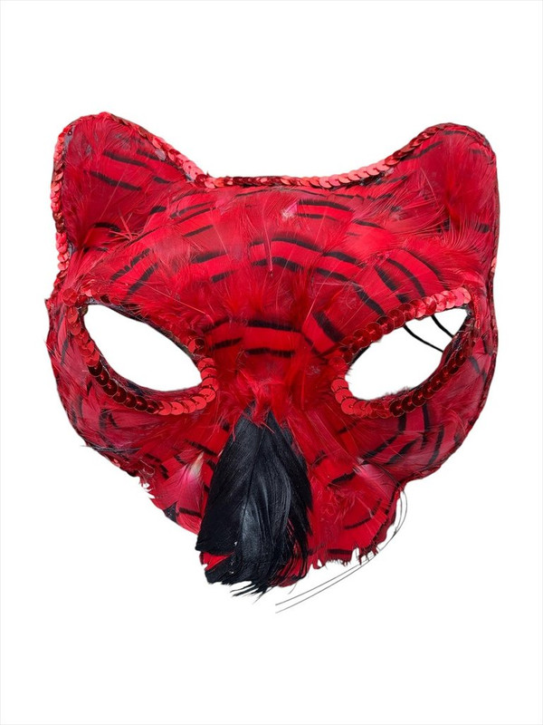 MASCARA GATO PLUMAS ROJO