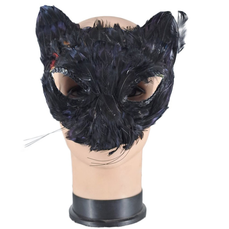 MASCARA PLASTICA GATO PLUMAS NEGRO