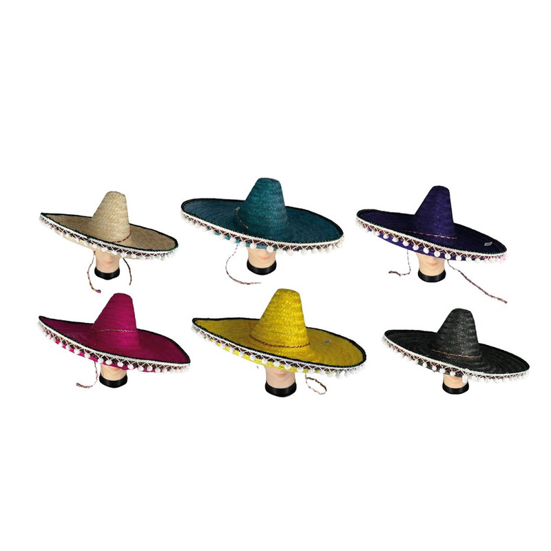 SOMBRERO MEXICANO UNICOLOR CON POMPOM