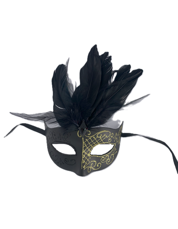 ANTIFAZ CON  ESCARCHA Y PLUMAS