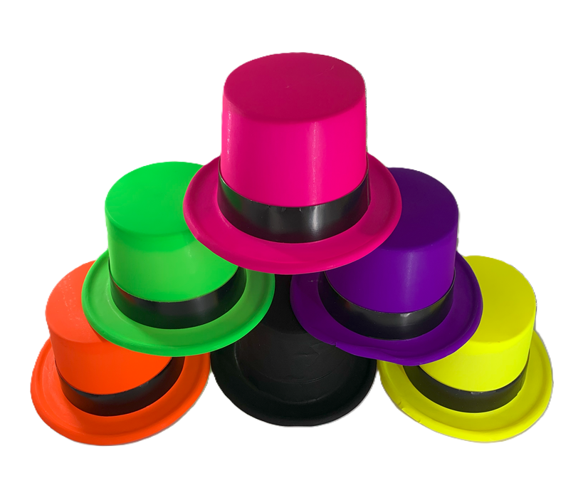 SOMBRERO PLASTICO 24*28*13 CM NEON ALTO CON CINTA NEGRA
