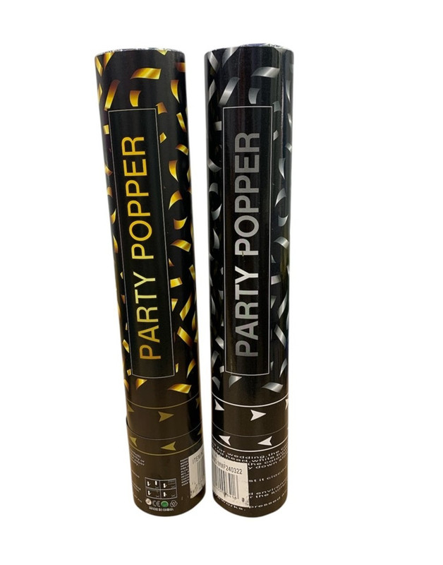 CAÑON DE CONFETI PLATEADO/DORADO 38 CM