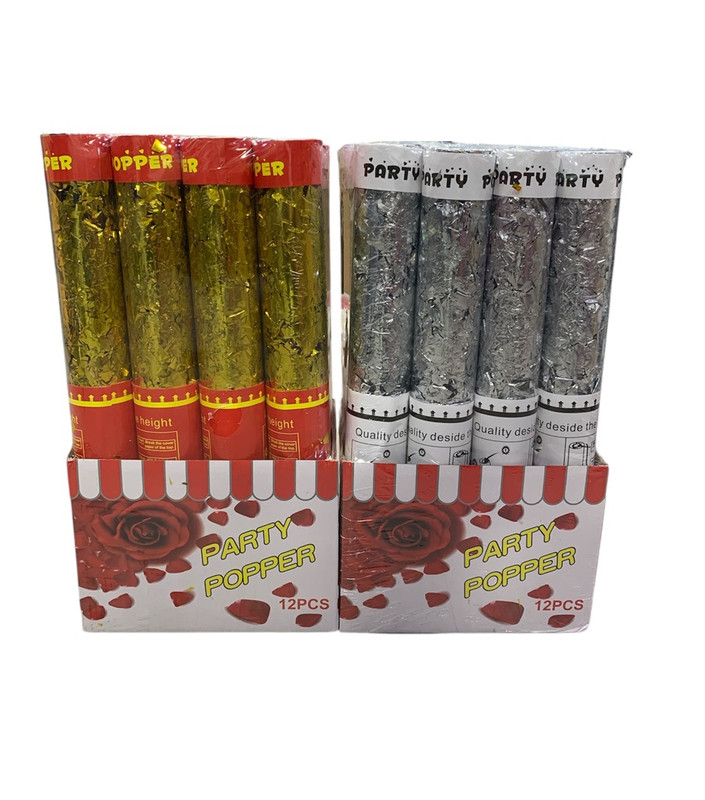 CAÑON DE CONFETI TRANSPARENTE 28 CM