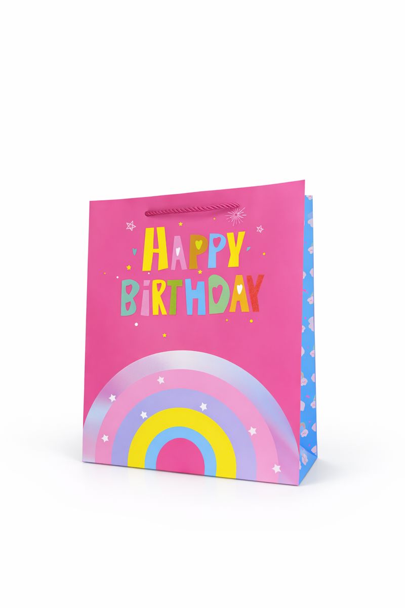 BOLSA DE REGALO HAPPY BIRTHDAY ARCOIRIS 26*32*12