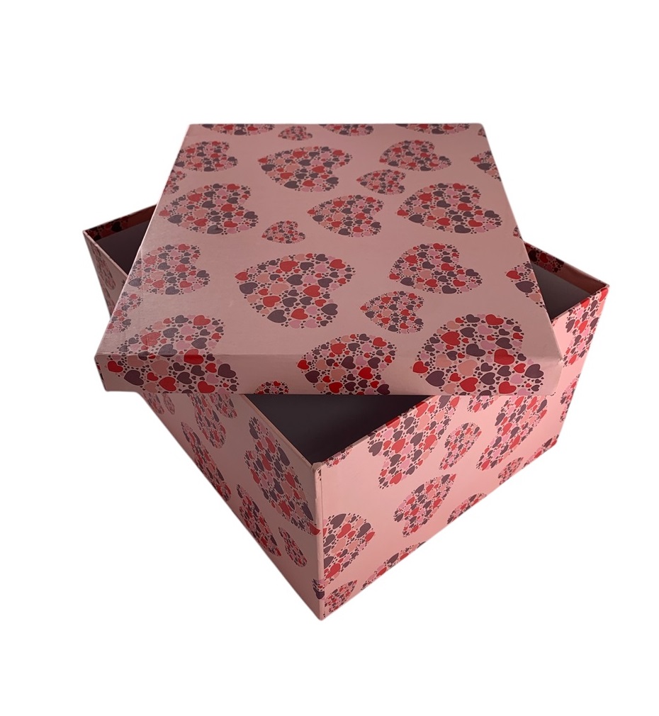 CAJA DE REGALO CORAZONES ROJO/ROSA/MARRON 24*19*13.5 CM