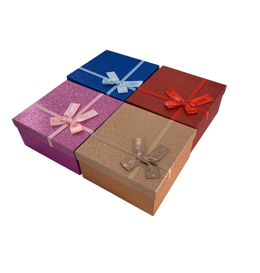 CAJA DE REGALO ESCARCHADO CON LAZO 19*19*9.5 CM