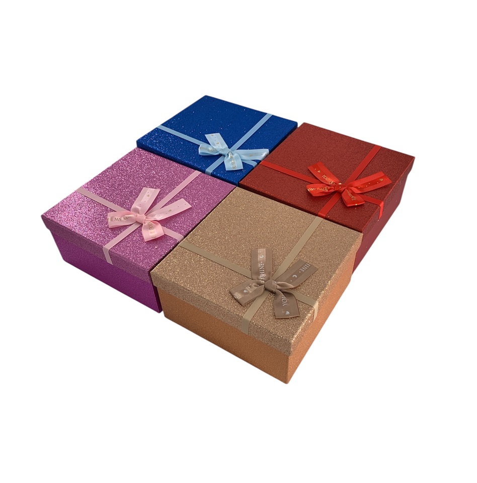 CAJA DE REGALO ESCARCHADO CON LAZO 15*15*6.5 CM