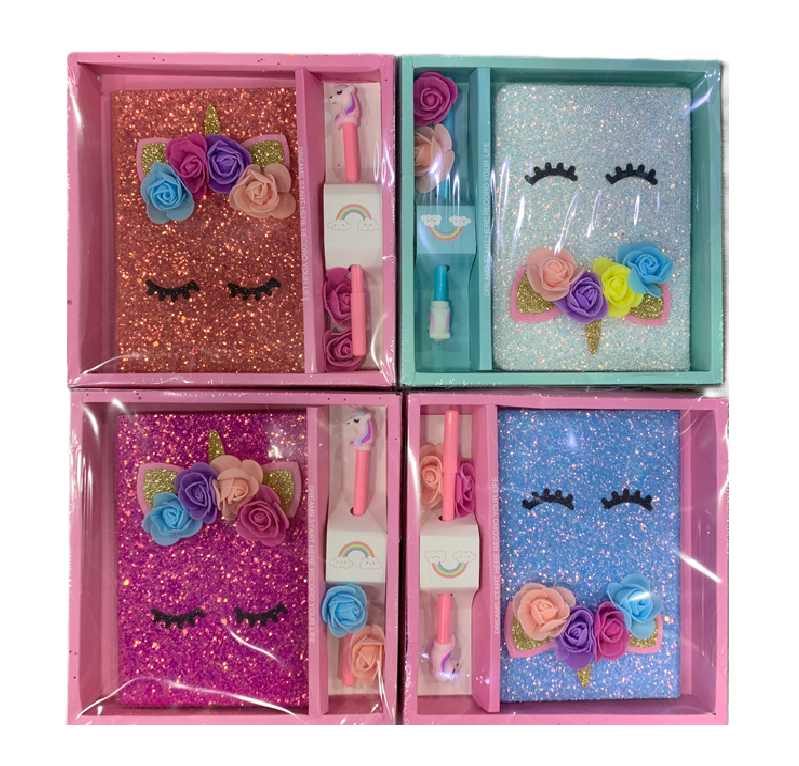 LIBRETA UNICORNIO ESCARCHADO Y BOLIGRAFO 1L/100H