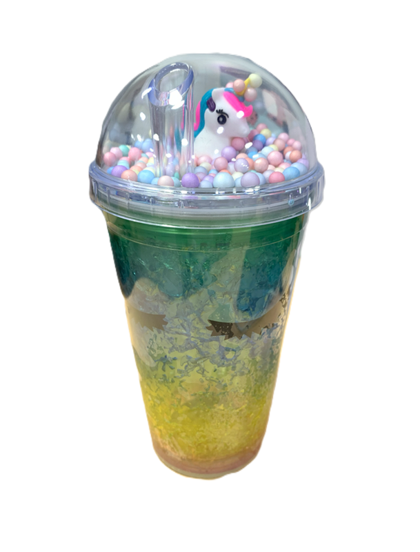 VASO PLASTICO TAPA ESFERA UNICORNIO