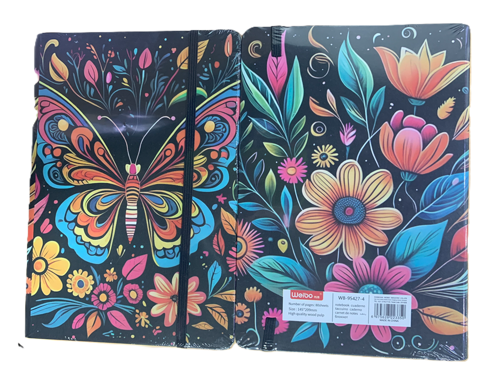 LIBRETA DE APUNTES 1L/80H MARIPOSA CON FLORES WEIBO