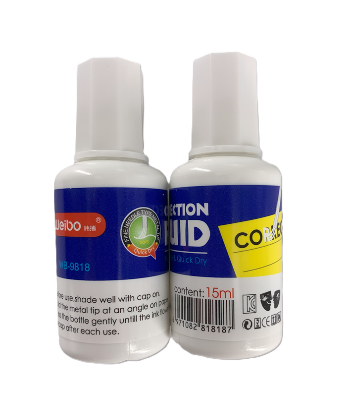 CORRECTOR LIQUIDO BROCHA 15ML WEIBO