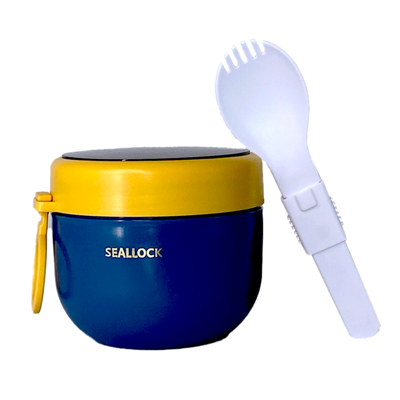 ENVASE PORTA ALIMENTO CON CUBIERTOS AZUL 600ML