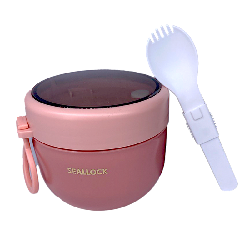 ENVASE PORTA ALIMENTO CON CUBIERTOS ROSADO 600ML