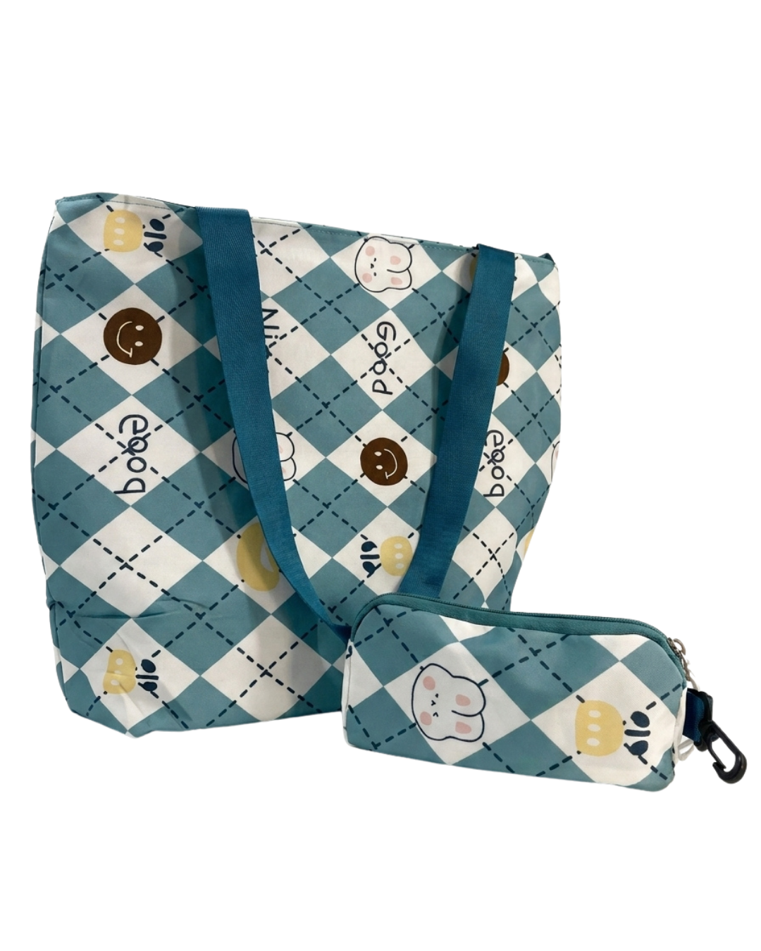 BOLSO DE MANO ESTAMPADO CONEJITOS (VERDE/BLANCO)
