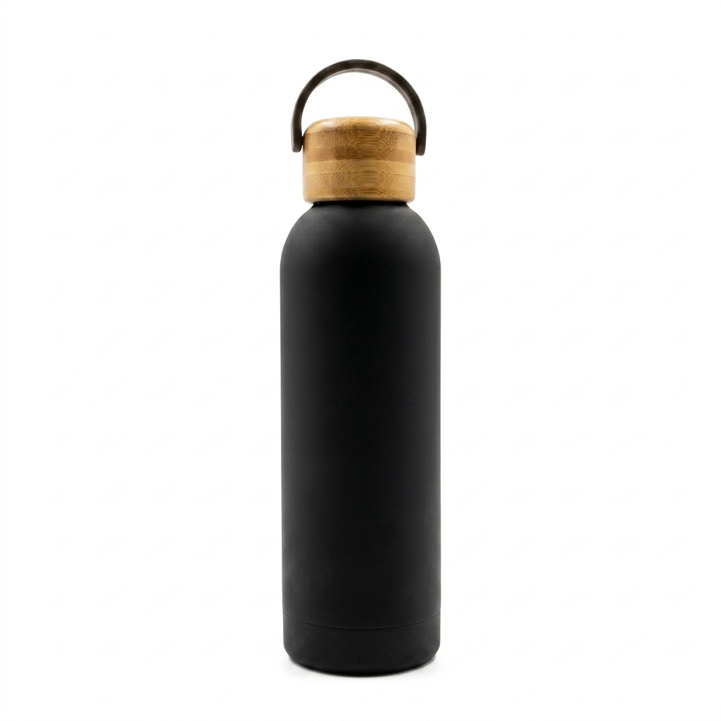 TERMO CON TAPA DE MADERA PEQUEÑO (NEGRO)